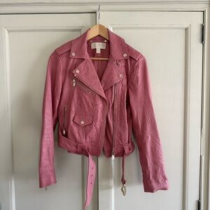 Michael Kors Pink Leather Moto Biker Jacket Size Small